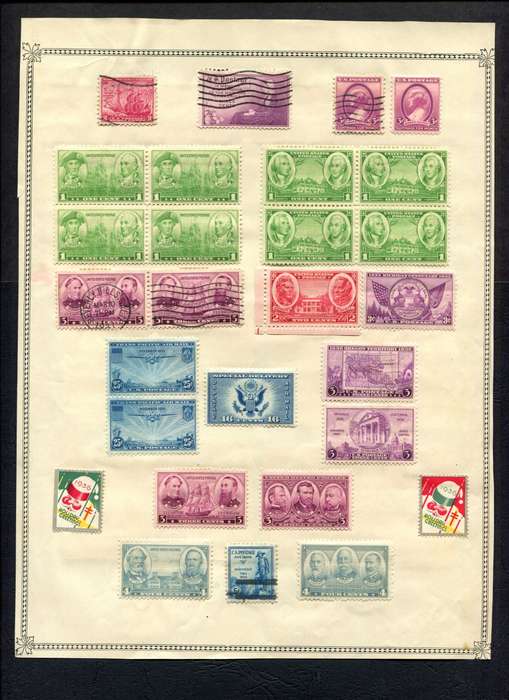 USA - 55 Stamps Mounted (Hinged) On Both Sides Of An Old Album Page