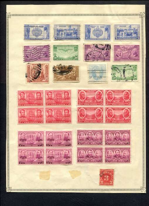 USA - 55 Stamps Mounted (Hinged) On Both Sides Of An Old Album Page