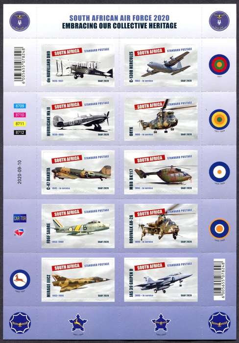 RSA - Aircraft - Full Sheet of 10 - 2020 - MNH