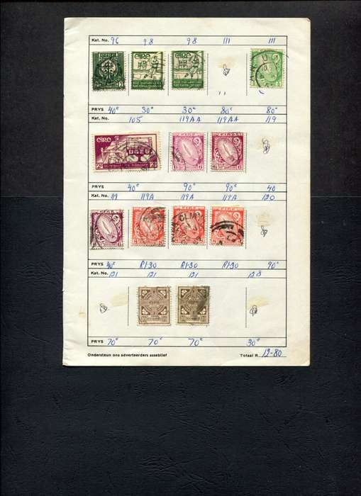 Ireland - 13 Stamps Mounted (Hinged) On Old Approval Page