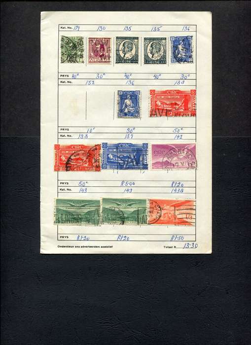 Ireland - 13 Stamps Mounted (Hinged) On Old Approval Page