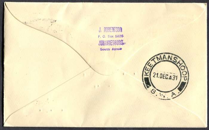 Union of SA - Flight Cover - From Johannesburg to SWA