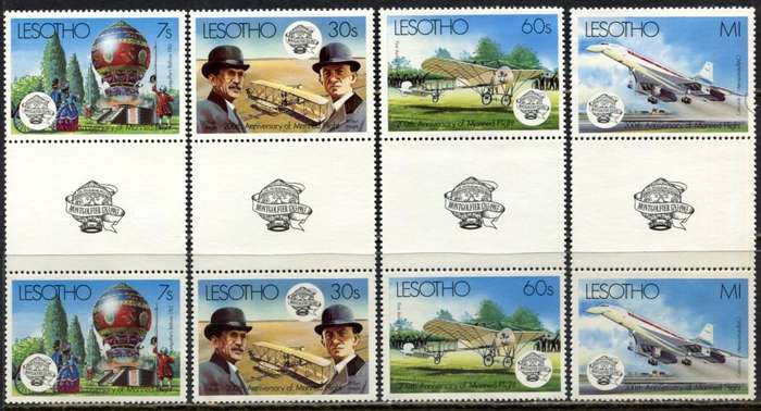 Lesotho - Aircraft - Set of 4 Gutter Pairs - 1983 - MNH
