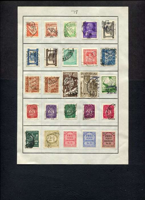 Portugal/Germany - 25 Stamps Mounted (Hinged) On Old Approval Page