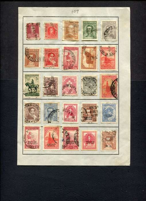Argentina - 25 Stamps Mounted (Hinged) On Old Approval Page