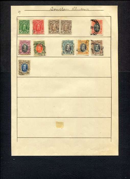 Southern Rhodesia - 11 Stamps Mounted (Hinged) on Old Stock Page