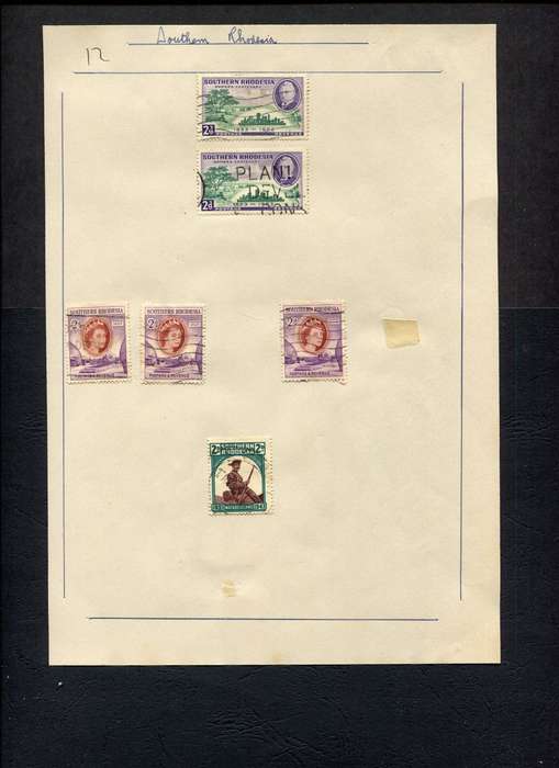 Southern Rhodesia - 6 Stamps Mounted (Hinged) on Old Stock Page