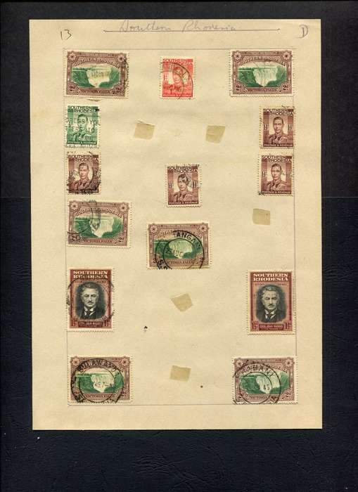 Southern Rhodesia - 14 Stamps Mounted (Hinged) on Old Stock Page