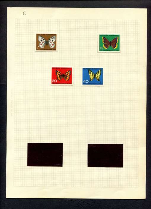 Germany - Butterflies - 4 Stamps Mounted (Hinged) on Old Album Page
