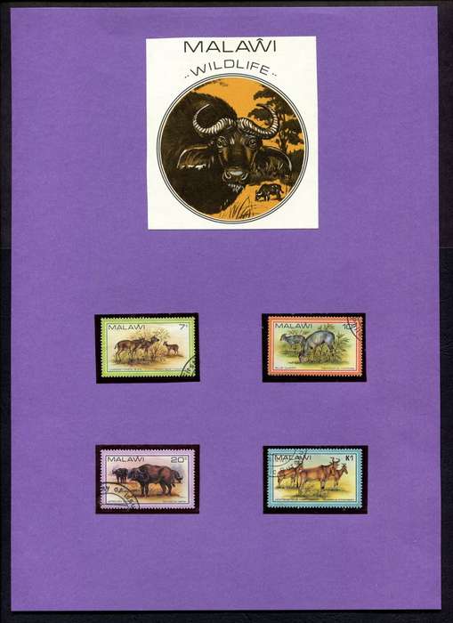 Malawi - Antelope - 4 Stamps Mounted (Hinged) on Old Album Page