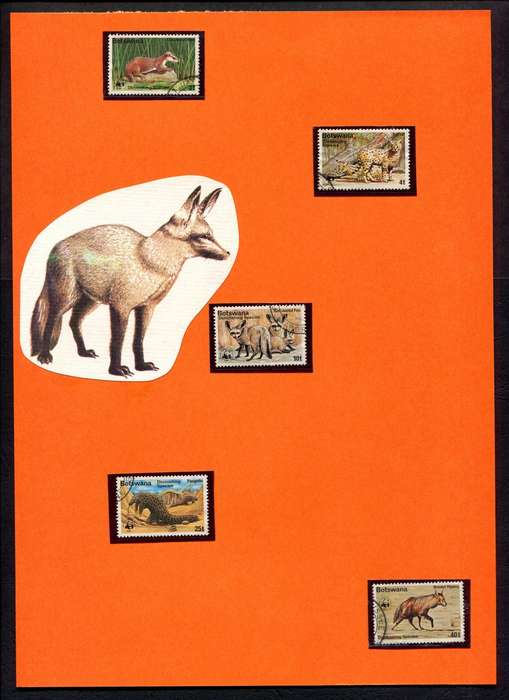 Botswana - Animals - 5 Stamps Mounted (Hinged) on Old Album Page