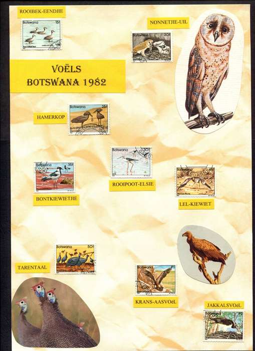 Botswana - Birds - 18 Stamps Mounted (Hinged) on 2 Old Album Pages