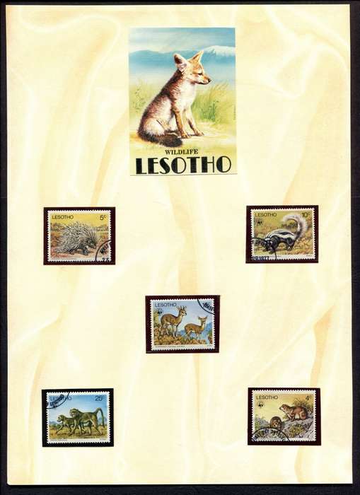 Lesotho - Animals - 5 Stamps Mounted (Hinged) on Old Album Page