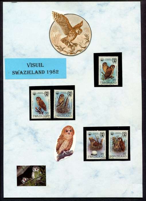Swaziland - Birds - 5 Stamps Mounted (Hinged) on Old Album Page