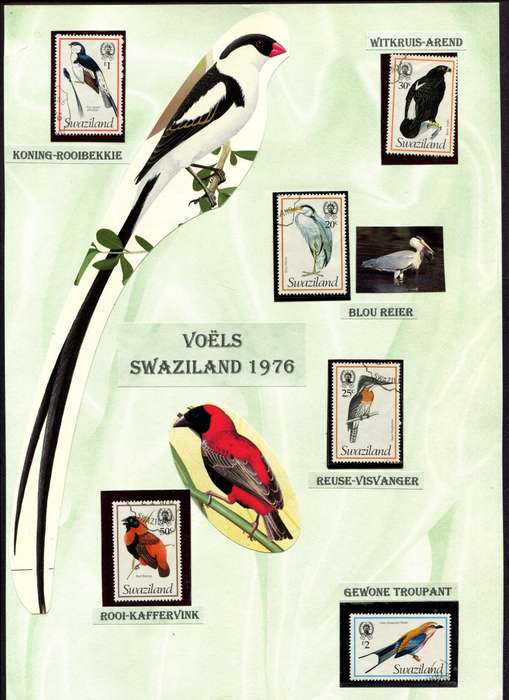 Swaziland - Birds - 15 Stamps Mounted (Hinged) on 2 Old Album Pages