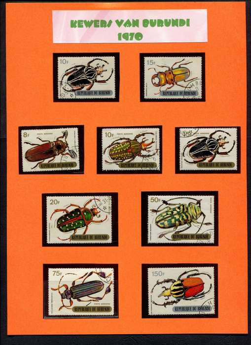 Burundi - Insects - 9 Stamps Mounted (Hinged) on Old Album Page