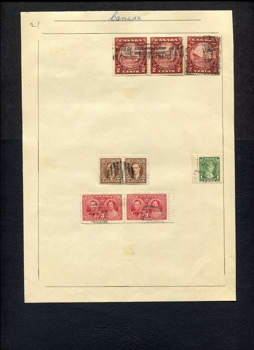 Canada - 8 Stamps Mounted (Hinged) on Old Album Page