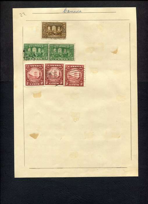 Canada - 6 Stamps Mounted (Hinged) on Old Album Page