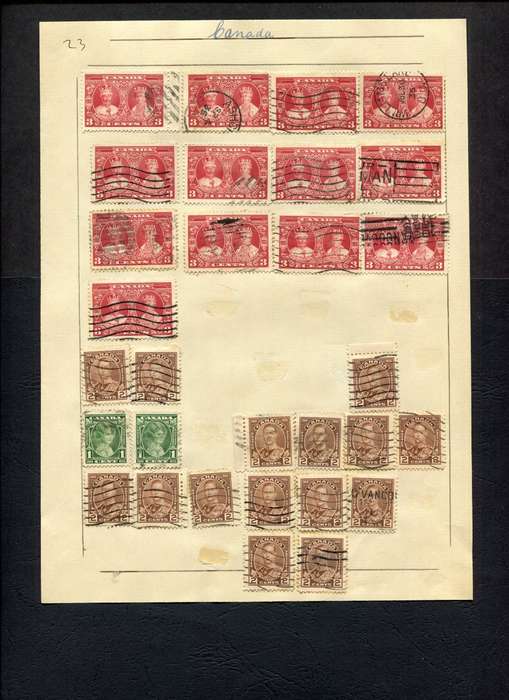 Canada - 30 Stamps Mounted (Hinged) on Old Album Page