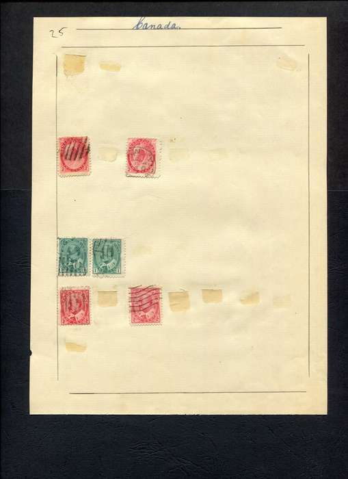 Canada - 6 Stamps Mounted (Hinged) on Old Album Page