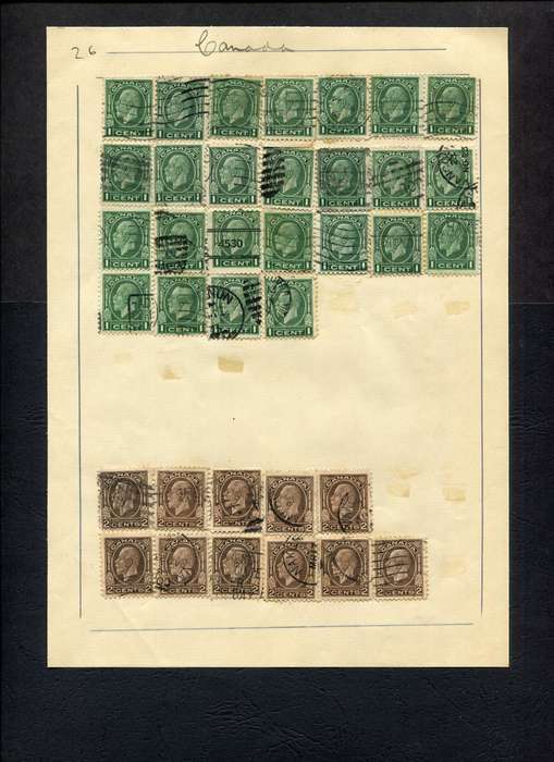 Canada - 36 Stamps Mounted (Hinged) on Old Album Page