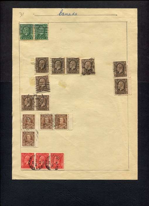 Canada - 18 Stamps Mounted (Hinged) on Old Album Page