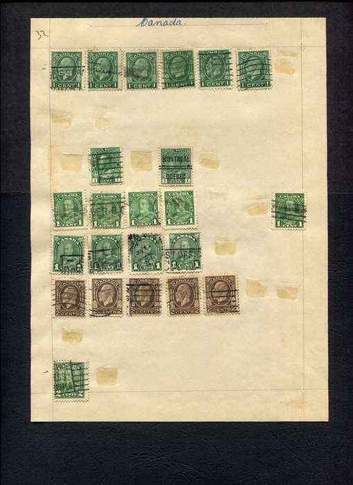 Canada - 23 Stamps Mounted (Hinged) on Old Album Page