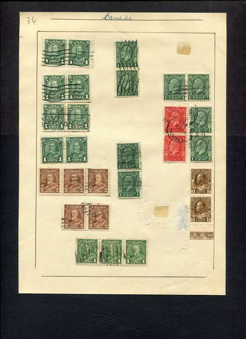 Canada - 28 Stamps Mounted (Hinged) on Old Album Page