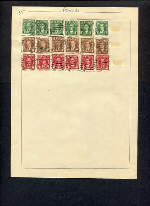 Canada - 18 Stamps Mounted (Hinged) on Old Album Page
