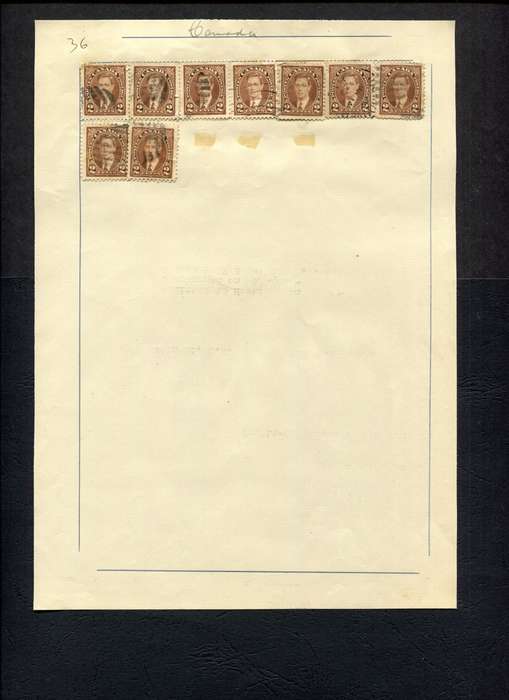 Canada - 9 Stamps Mounted (Hinged) on Old Album Page
