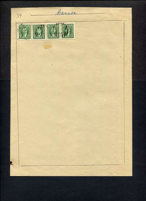 Canada - 4 Stamps Mounted (Hinged) on Old Album Page