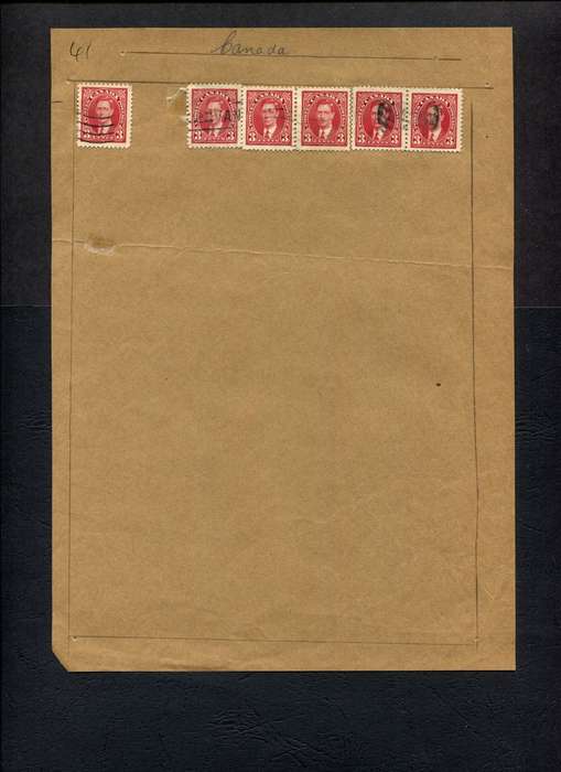 Canada - 6 Stamps Mounted (Hinged) on Old Album Page