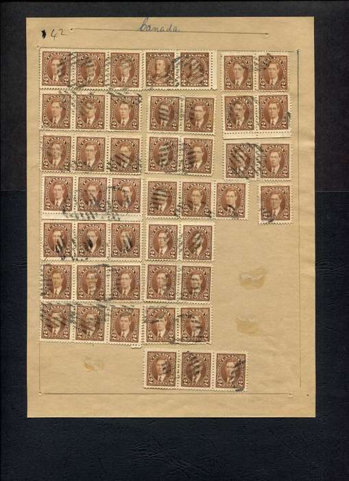 Canada - 46 Stamps Mounted (Hinged) on Old Album Page