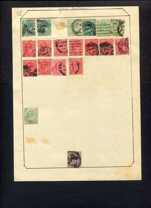 Great Britain - 19 Stamps Mounted (Hinged) on Old Album Page