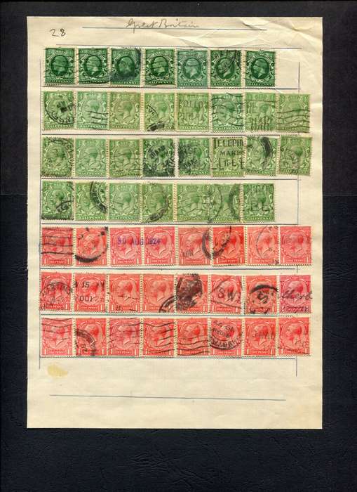 Great Britain - 53 Stamps Mounted (Hinged) on Old Album Page