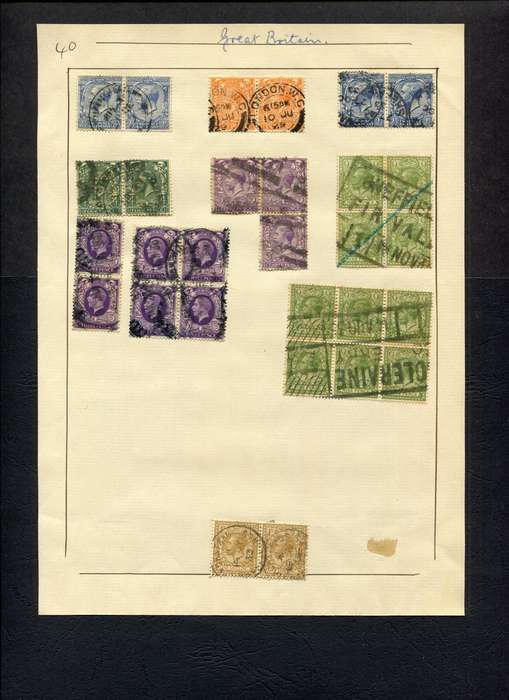 Great Britain - 29 Stamps Mounted (Hinged) on Old Album Page