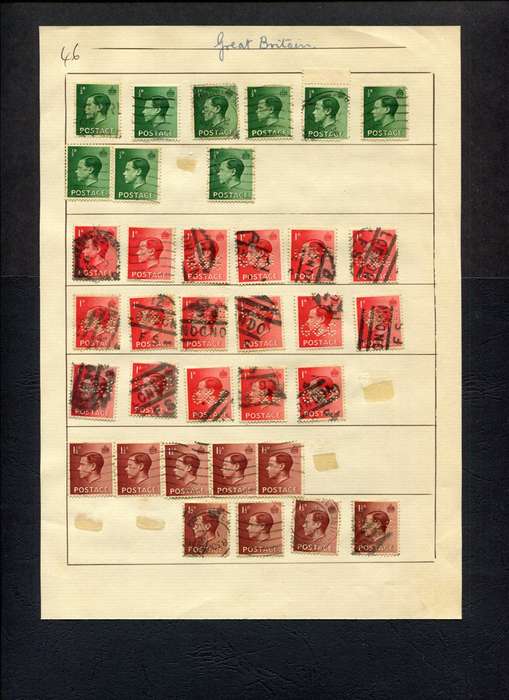 Great Britain - 35 Stamps Mounted (Hinged) on Old Album Page