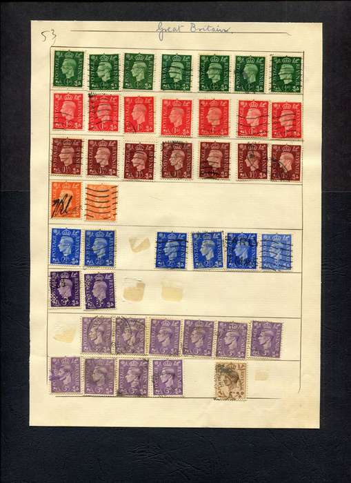 Great Britain - 42 Stamps Mounted (Hinged) on Old Album Page