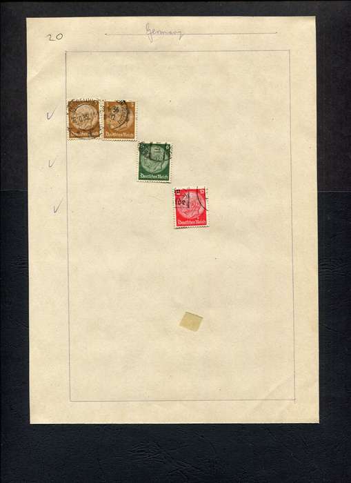 Germany - 4 Stamps Mounted (Hinged) on Old Album Page