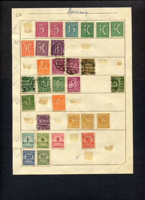 Germany - 30 Stamps Mounted (Hinged) on Old Album Page