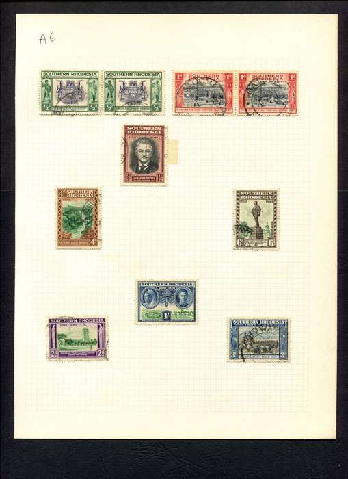 Southern Rhodesia - 10 Stamps Mounted (Hinged) on Old Album Page