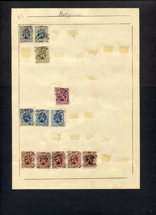 Belgium - 12 Stamps Mounted (Hinged) on Old Album Page