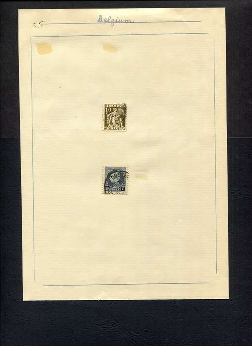Belgium - 2 Stamps Mounted (Hinged) on Old Album Page