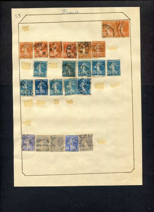 France - 23 Stamps Mounted (Hinged) on Old Album Page