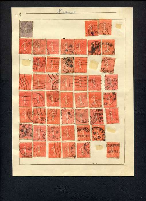France - 48 Stamps Mounted (Hinged) on Old Album Page