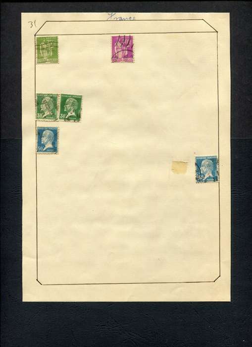 France - 6 Stamps Mounted (Hinged) on Old Album Page