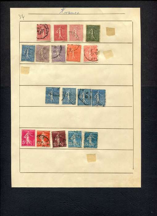France - 18 Stamps Mounted (Hinged) on Old Album Page