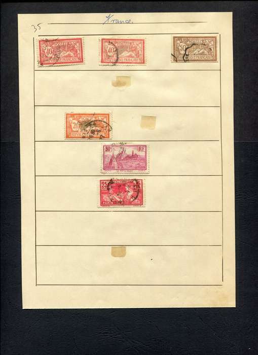 France - 6 Stamps Mounted (Hinged) on Old Album Page