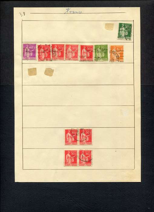 France - 12 Stamps Mounted (Hinged) on Old Album Page