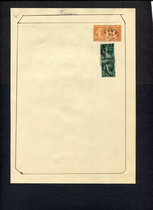 France - 4 Stamps Mounted (Hinged) on Old Album Page
